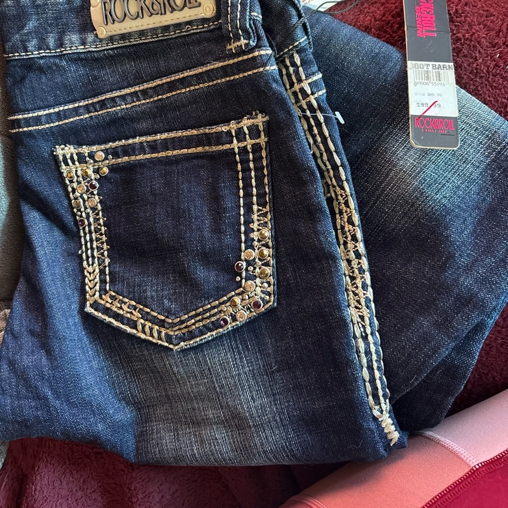 Indigo Blue Boot Cut Jeans with Decorative Stitching